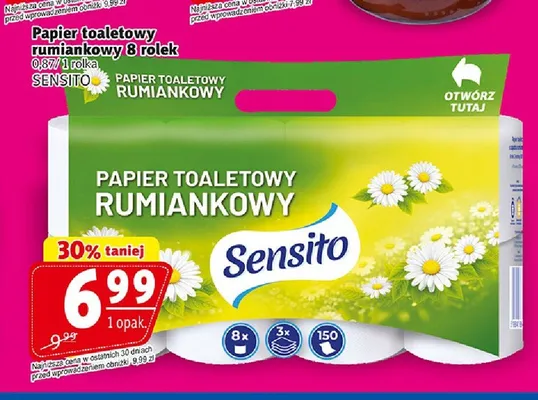 Papier toaletowy rumiankowy Sensito 8-pak promocja w Prim Market