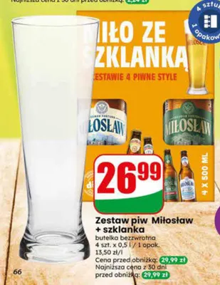 Zestaw piw Miłosław ze szklanką promocja w Dino