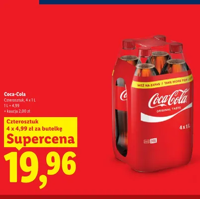 Napój gazowany Coca-Cola Original Taste 4-pak promocja w Lidl