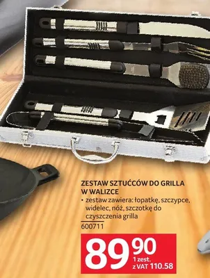 Zestaw sztućców do grilla w walizce zestaw zawiera: łopatkę, szczypce, widelec, nóż, szczotkę do czyszczenia grilla promocja w Selgros