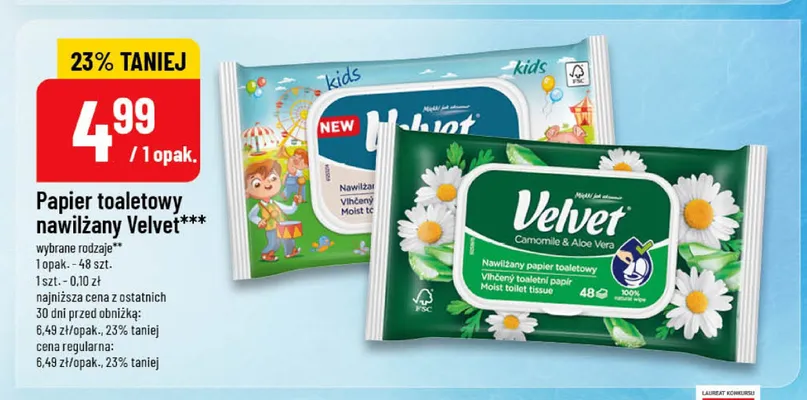 Papier toaletowy nawilżany Velvet Camomile & Aloe Vera promocja w POLOmarket