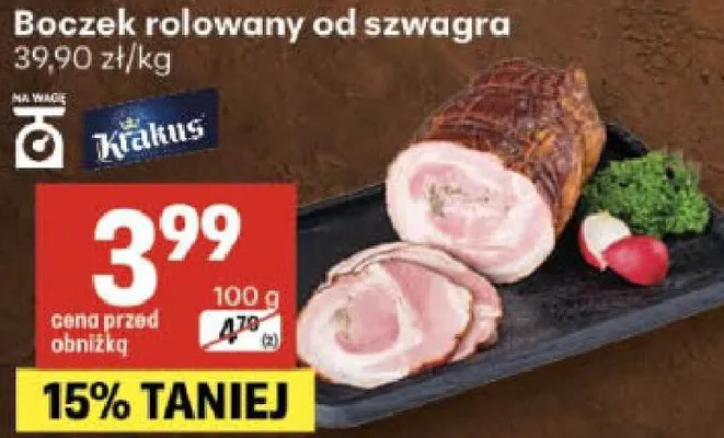 Boczek rolowany od szwagra promocja w Delikatesy Centrum