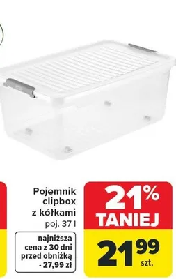 Pojemnik clipbox z kółkami poj. 37 l promocja w Carrefour