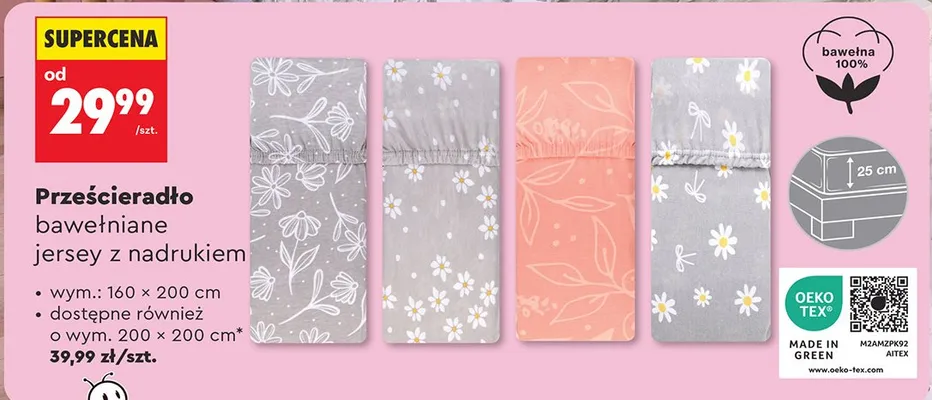 Prześcieradło bawełniane jersey z nadrukiem promocja w Biedronka