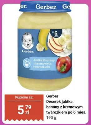 Deserek Gerber jabłka, banany z kremowym twarożkiem po 6 mies. promocja w Biedronka