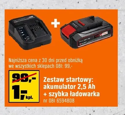 Zestaw startowy akumulator 2,5Ah + szybka ładowarka Einhell promocja w OBI