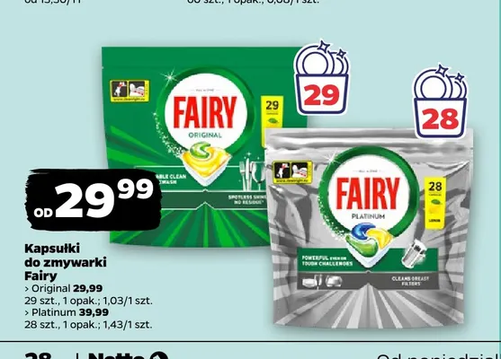 Kapsułki do zmywarki Fairy Original promocja w Netto