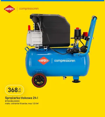 Sprężarka tłokowa 24l maks. ciśnienie 8 barów moc 1,5kW promocja w Castorama