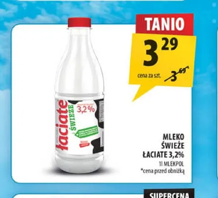 Mleko świeże Łaciate 3,2% Mlekpol promocja w Arhelan