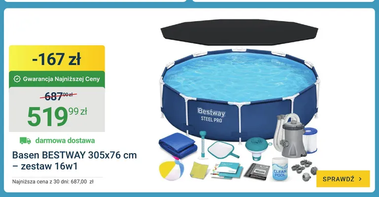 Basen BESTWAY 305x76cm - zestaw 16w1 promocja w ERLI