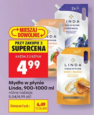 Mydło w płynie Linda Miód i Mleko zapas promocja w Biedronka