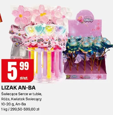 Lizak an-ba świecące serce w tubie, róża, kwiatek świecący promocja w Chorten