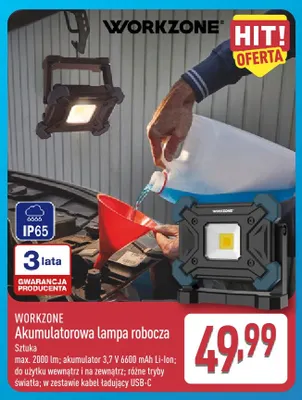 Akumulatorowa lampa robocza Workzone promocja w Aldi