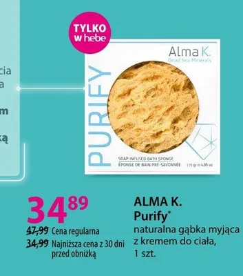 Naturalna gąbka myjąca z kremem do ciała Alma K. Purify promocja w Hebe
