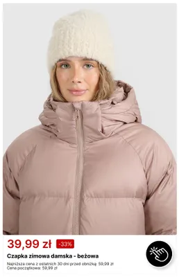 Czapka zimowa damska - beżowa promocja w 4F
