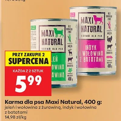 Karma dla psa Maxi Natural jeleń i wołowina z żurawiną 400g promocja w Biedronka