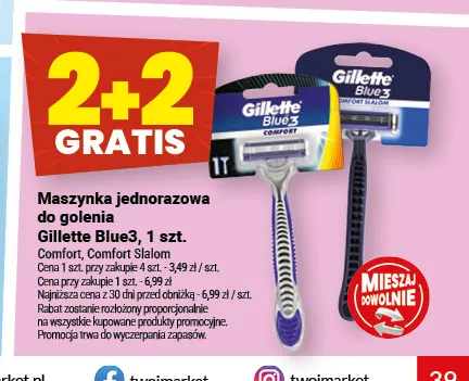Maszynka jednorazowa do golenia Comfort Slalom Gillette Blue3 promocja w Twój Market