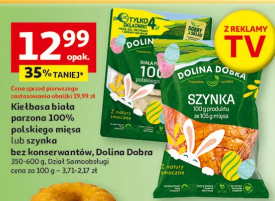 Szynka parzona 100% polskiego mięsa lub szynka bez konserwantów promocja w Auchan