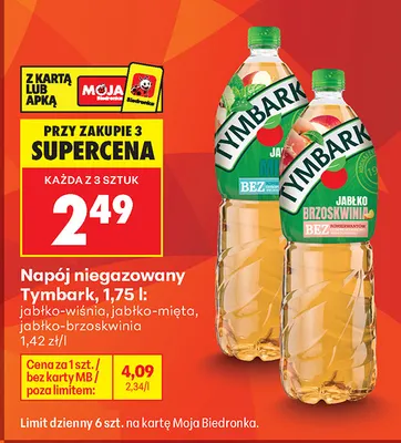 Napój niegazowany jabłko-mięta Tymbark 1,75 l promocja w Biedronka