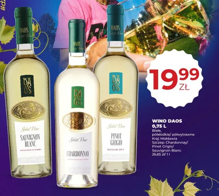 Wino białe półsłodkie Daos Sauvignon Blanc promocja w Duży Ben