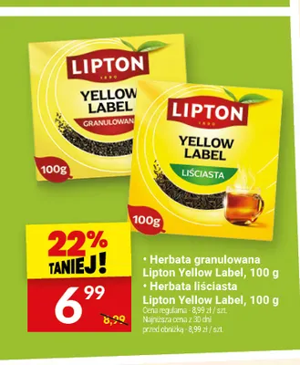 Herbata liściasta Lipton Yellow Label promocja w Twój Market