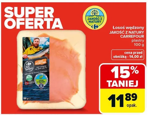 Łosoś wędzony plastry promocja w Carrefour Market