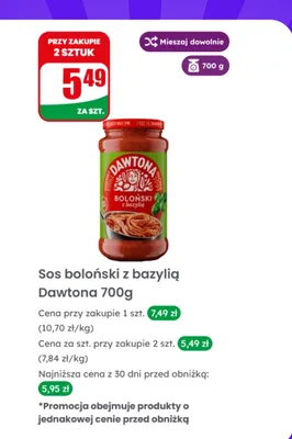 Sos boloński z bazylią Dawtona 700g promocja w Dino