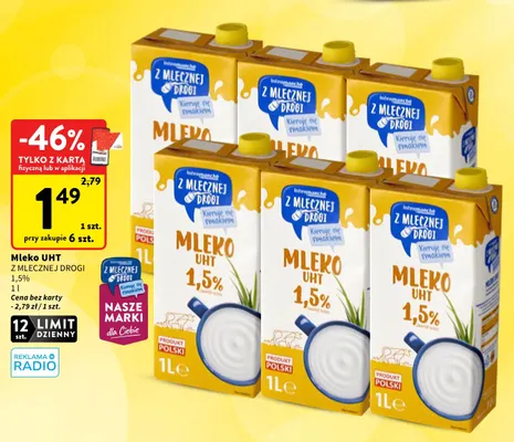 Mleko UHT Z Mlecznej Drogi 1,5% promocja w Intermarche