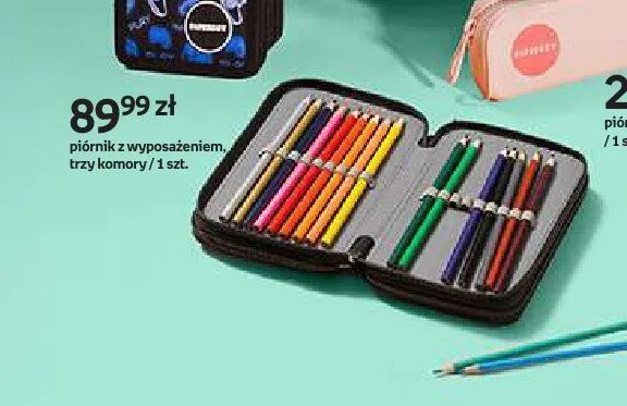Piórnik z wyposażeniem trzykomorowy Backup czarny z kredkami promocja w Empik