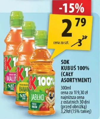 Sok Kubuś 100% (cały asortyment) promocja w Arhelan