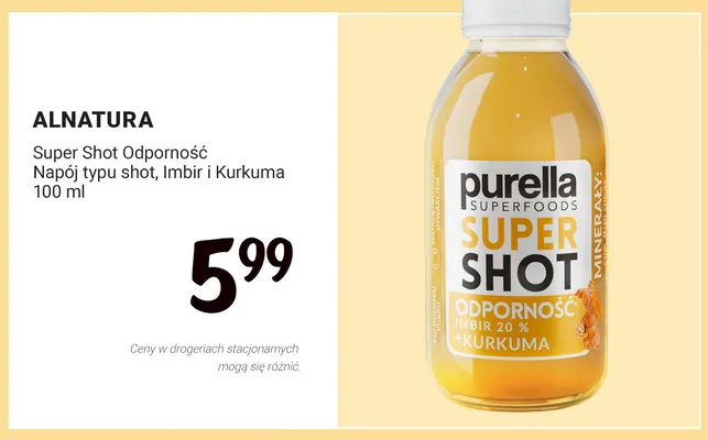 Super Shot Odporność napój typu shot imbir i kurkuma Alnatura promocja w Rossmann