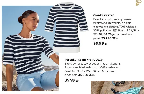 Cienki sweter w granatowo-białe paski promocja w Tchibo