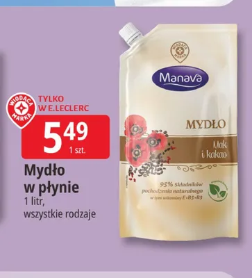 Mydło w płynie Manava promocja w Leclerc