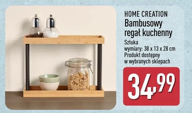 Bambusowy regał kuchenny Home Creation 38x13x28cm promocja w Aldi