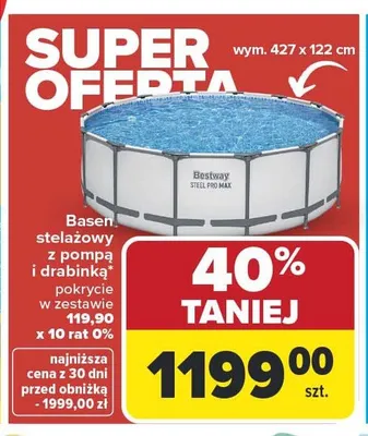 Basen stelażowy z pompą i drabinką Bestway wym. 427x122cm promocja w Carrefour