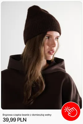 Brązowa czapka beanie z domieszką wełny Cropp promocja w Cropp