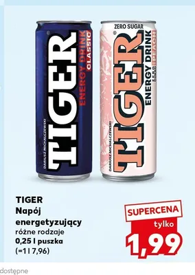 Napój energetyzujący Tiger Zero Sugar Peach promocja w Kaufland