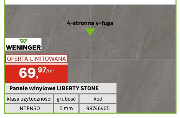 Panele winylowe LIBERTY STONE WENINGER klasa użyteczności INTENSO grubość 5mm promocja w Leroy Merlin