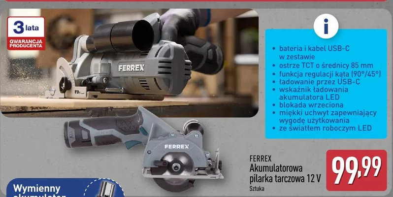 Akumulatorowa pilarka tarczowa 12V Ferrex promocja w Aldi