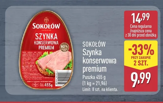 Szynka konserwowa premium Sokołów promocja w Aldi