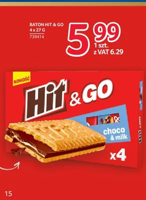 Baton Hit & Go choco & milk 4-pak promocja w Selgros