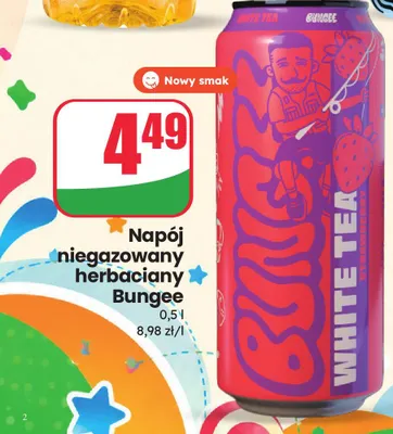 Napój niegazowany herbaciany Bungee White Tea Strawberry promocja w Dino