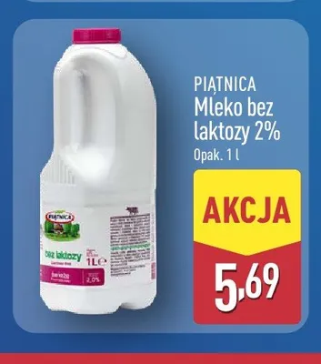 Mleko bez laktozy 2% Piątnica promocja w Aldi