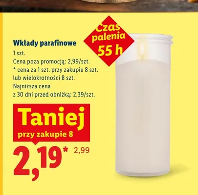 Wkłady parafinowe czas palenia 55h promocja w Lidl