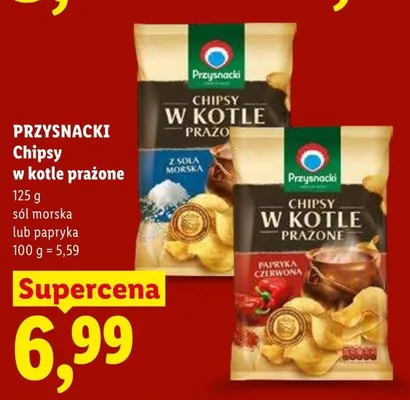 Chipsy PRZYSNACKI w kotle prażone sól morska promocja w Lidl