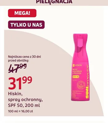 Spray ochronny z filtrem Hiskin SPF 50 promocja w Rossmann