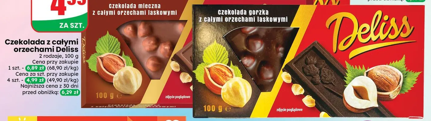 Czekolada mleczna z całymi orzechami laskowymi Deliss promocja w Dino