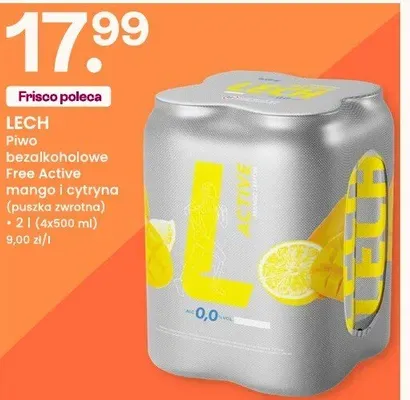 Piwo bezalkoholowe Lech Free Active mango i cytryna puszka zwrotna promocja w Frisco