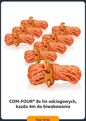 Liny odciągowe do biwakowania COM-FOUR 8-pak promocja w Amazon