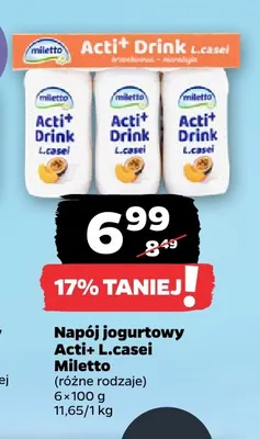 Napój jogurtowy Acti+ L.casei 6-pak Miletto promocja w Netto